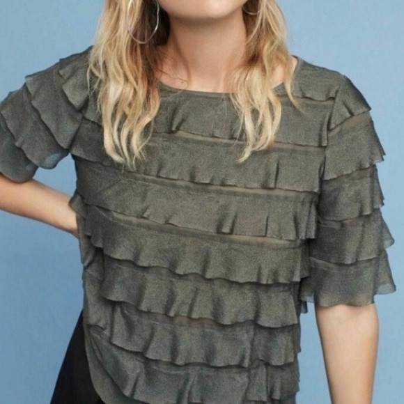 Anthropologie Vanessa Virginia Green Tiered Top - Picture 2 of 6